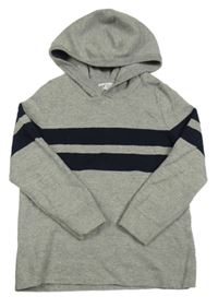 Šedý melírovaný svetr s tmavomodrými pruhy a kapucí H&M