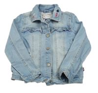 Svetlomodrá tepláková rifľová crop bunda s volániky a Minnie s flitrami a golierikom C&A