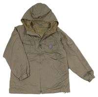 Šedohnědá plátěná jarní bunda s kapucí