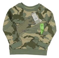 Nové - army-khaki mikina s dinosaurom PRIMARK