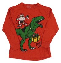 Červené melírované vianočné tričko s dinosaurom a Santou Next
