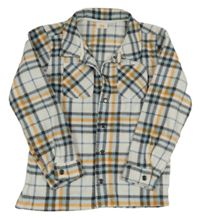 Bielo-světlemodro-čierno-oranžová kockovaná fleecová košeľová bunda Kids