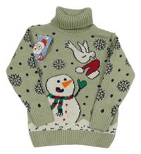 Nové - světlekhaki vlněný rolák sněhuláčkem mizgin