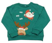 Tmavozelená vianočná mikina so Santou a sobom