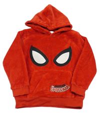 Červená plyšová mikina so Spider-manem a vreckom a kapucňou H&M