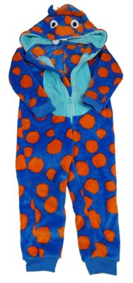 Modro-tmavooranžová plyšová kombinéza s kapucí - príšerka NUTMEG