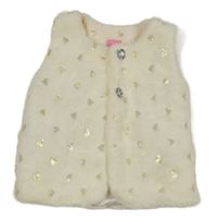 Smotanová kožušinová zateplená vesta so srdiečkami Cutey Couture