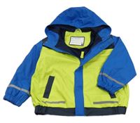 Limetkovo-tmavomodro-cobaltově modrá nepromokavá jarní bunda s kapucí X-MAIL