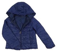 Tmavomdrá prešívaná šušťáková zateplená bunda s volánikmi a kapucňou ORIGINAL MARINES