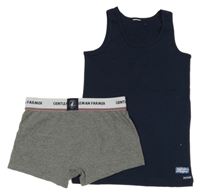 Nové - 2Set - Tmavomodrý nátělník + sivo-biele melírované boxerky s logy GENTLEMAN FARMER