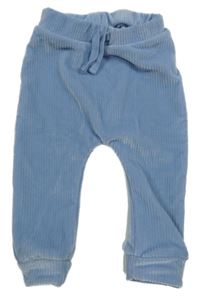 Modré rebrované plyšové teplákové turecké tepláky little nutmeg