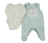 2Set - Světlemodré puntíkaté sametové dupačky s liškami C&A