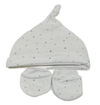 Nové - 2Set - Bílá čepice s hvězdičkami + rukavice PRIMARK