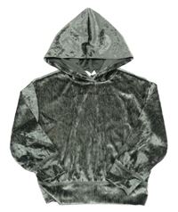 Khaki melírovaná lesklá zamatová mikina s kapucňou GAP