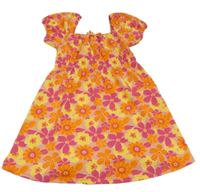 Ružovo-oranžovo-žlto-malinové kvetované vzorované šaty s mašlou PRIMARK