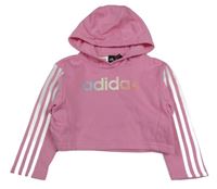 Růžovo-bílá crop mikina s kapucí Adidas
