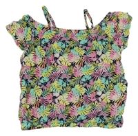 Černo-barevná crop halenka s lístečky a volnými rameny Y.F.K.