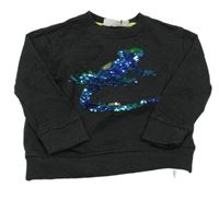 Čierna melírovaná mikina s ještěrkou z překlápěcích flitrů STOP+GO