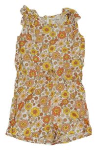 Nové - bílý květovaný letní overal s volánky Lucky Penny 