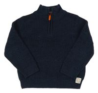 Tmavomodrý melírovaný rebrovaný sveter s nášivkou H&M