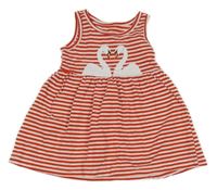 Červeno-biela pruhovaná šatová tunika s labuťami  Libella