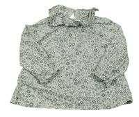 Bílo-khaki halenka s květy a větvičkami a volánkem TEX