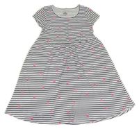 Bielo-tnavomodré pruhované šaty so srdiečkami Topolino