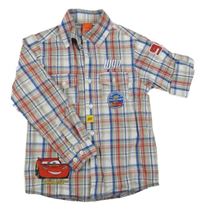 Šedo-bílo-cobaltově modro-červená kostkovaná košile s Cars C&A