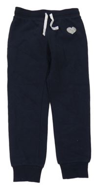 Tmavomodré tepláky se stříbrným srdíčkem H&M