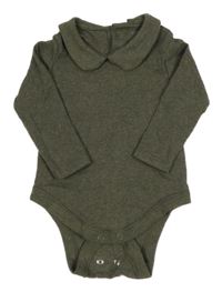 Tmavokhaki melírované žebrované body s límečkem PRIMARK