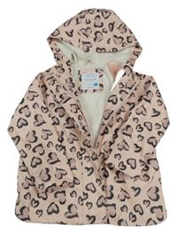 Světlepudrová nepromokavá podzimní bunda se srdíčky a kapucí PRIMARK
