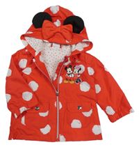 Červeno-biela bodkovaná á šušťáková jesenná bunda s Minnie a kapucňou Disney
