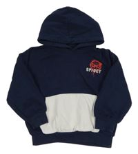 Tmavomodrá oversize mikina so Spider-manem a vreckom a kapucňou M&S