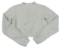 Svetlosivý chlpatý crop sveter so stojačikom Bershka