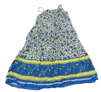 Bielo-modro-žlté kvetované ľahké šaty Shein
