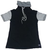 Čierno-sivé tričko s komínovým golierom