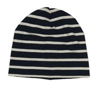 Tmavomodro-biela pruhovaná bavlnená čapica H&M