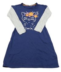 Tmavomodro-svetlosivé teplákovo/bavlněné šaty s mačkou Kids