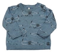 Modrý melírovaný sveter so psy M&S