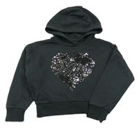 Čierna crop mikina so srdcem z flitrů a kapucňou F&F