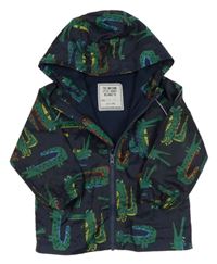 Tmavomodrá šusťáková jarní bunda s krokodýly a kapucí Matalan