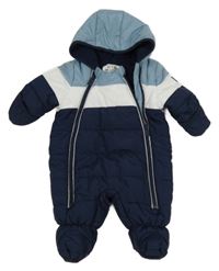 Tmavomodro-modro-biela šušťáková zimná kombinéza s kapucňou C&A