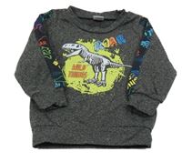 Tmavosivá melírovaná mikina s kostrou dinosaura