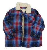 Modro-červená kockovaná zateplená košeľová bunda F&F