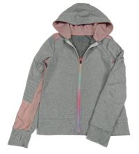 Bílo-šedá pruhovaná sportovní propínací mikina s kapucí Primark