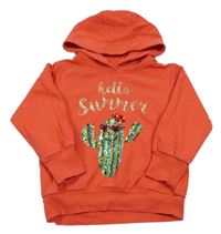 Červená mikina s kaktusem z flitrů a kapucňou Reserved