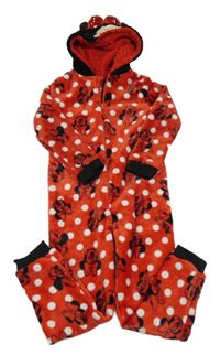 Červeno-černá puntíkatá chlupatá kombinéza s kapucí - Minnie Primark