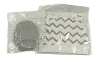 2set - Biela vzorovaná bavlnená čapica s oušky + šedé rukavičky