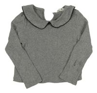 Sivé melírované rebrované tričko s golierikom H&M