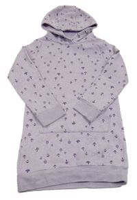 Levandulové melírované teplákové šaty s houbami a kapucňou Topolino